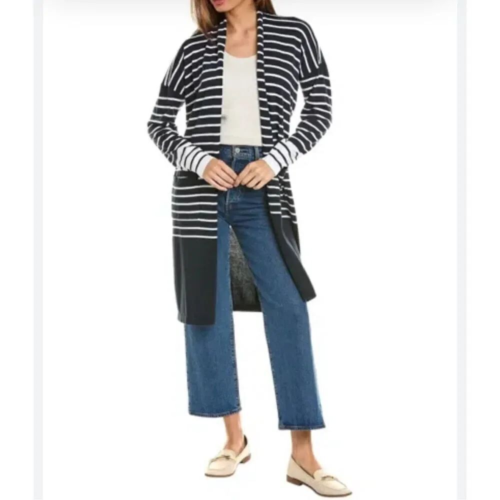 CAbi Boathouse navy striped nautical long M sweater